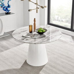 Palma Round White Marble Effect 4-6 Seater Dining Table - thumbnail 1