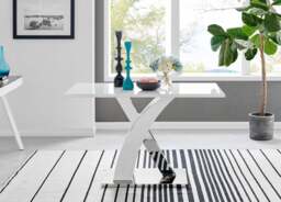 Furniturebox Atlanta White High Gloss And Chrome Metal Rectangle Dining Table And 4 Milan Dining Chairs Set, Metal/Faux Leather in Grey - thumbnail 2