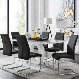 Giovani Grey White Modern High Gloss And Glass Dining Table And 6 Lorenzo Chairs Set - thumbnail 1