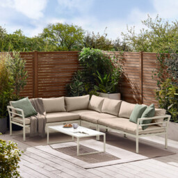 Montenegro White Metal & Taupe 6 Seat Corner Garden Sofa Set - thumbnail 1