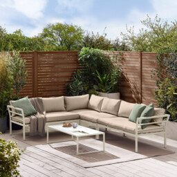 Montenegro White Metal & Taupe 6 Seat Corner Garden Sofa Set - thumbnail 1