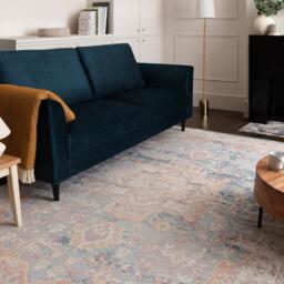 Farah Beige & Blue Persian Inspired Medallion Rug