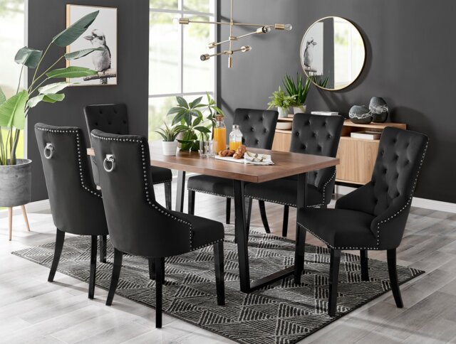 Kylo Brown Wood Effect Dining Table & 6 Belgravia Black Leg Chairs - image 1
