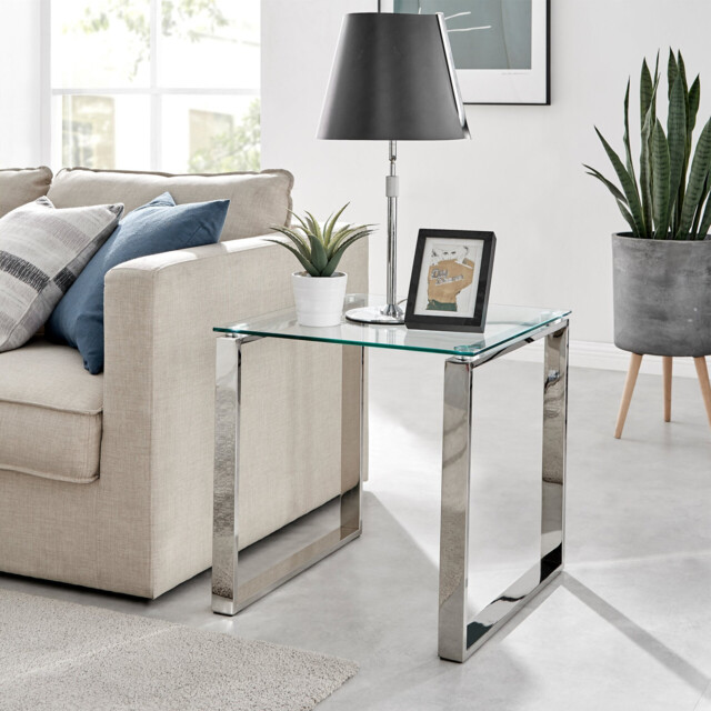 Miami Square Glass and Silver Side Table - image 1