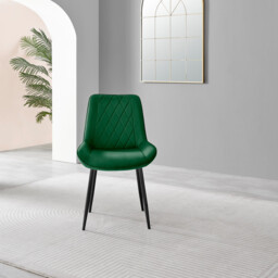 2x Pesaro Green Velvet Dining Chairs Black Legs - thumbnail 4