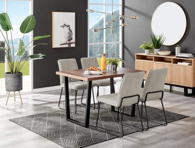 Kylo Brown Wood Effect Dining Table & 4 Halle Black Leg Chairs - image 1