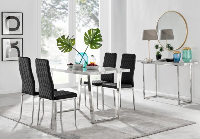 Kylo White Marble Effect Dining Table & 4 Milan Chrome Leg Chairs - image 1