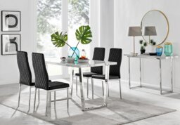 Kylo White Marble Effect Dining Table & 4 Milan Chrome Leg Chairs - thumbnail 1