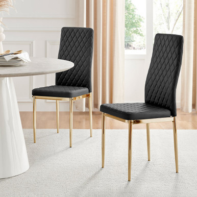 4x Milan Black Hatched Faux Leather Dining Chairs Gold Legs - image 1