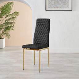 4x Milan Black Hatched Faux Leather Dining Chairs Gold Legs - thumbnail 4