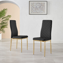 4x Milan Black Hatched Faux Leather Dining Chairs Gold Legs - thumbnail 2