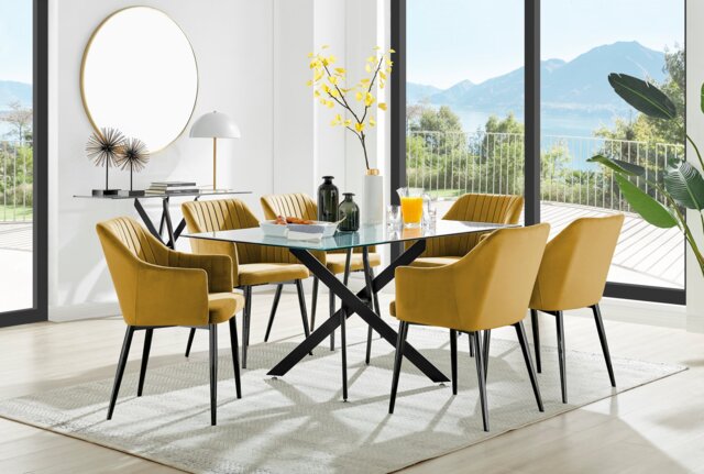Leonardo Black Leg Glass Dining Table & 6 Calla Black Leg Chairs - image 1