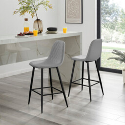 2x Corona Grey Faux Leather Bar Chairs Black Legs