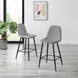 2x Corona Grey Faux Leather Counter Stools Black Legs - thumbnail 2