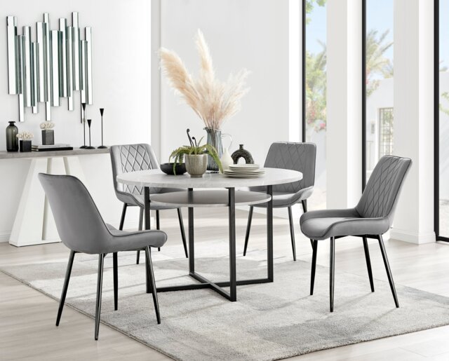 Adley Grey Concrete Effect Storage Dining Table & 4 Pesaro Black Leg Chairs - image 1