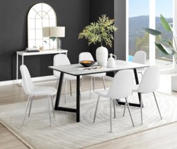 Carson White Marble Effect Dining Table & 6 Corona Silver Chairs - thumbnail 1