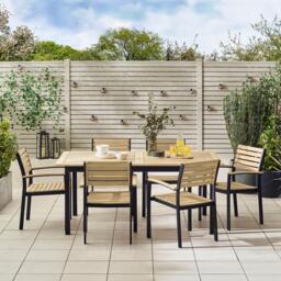 Furniturebox Malva & Black 6-8 Seat Extending Table Garden Dining Set, Wood in Black/Natural - Size: 100x76x180 cm - thumbnail 3