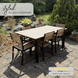 Malva Wood & Black 6-8 Seat Extending Table Garden Dining Set - thumbnail 2