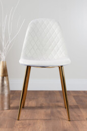 Palma White High Gloss Round Dining Table & 4 Corona Gold Leg Chairs - thumbnail 3