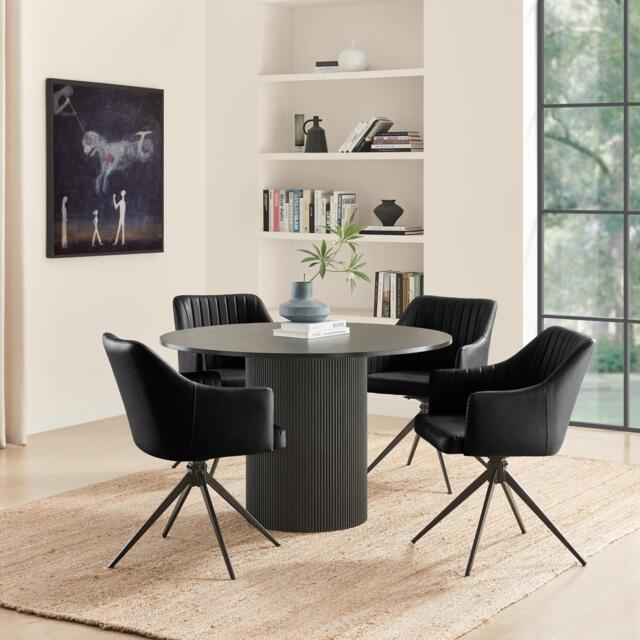 Penrose Black Round Dining Table & 4 Calla Faux Leather Swivel Chairs - image 1