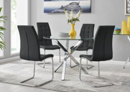 Selina Chrome Round Square Leg Glass Dining Table And 4 Murano Chairs Set - thumbnail 1