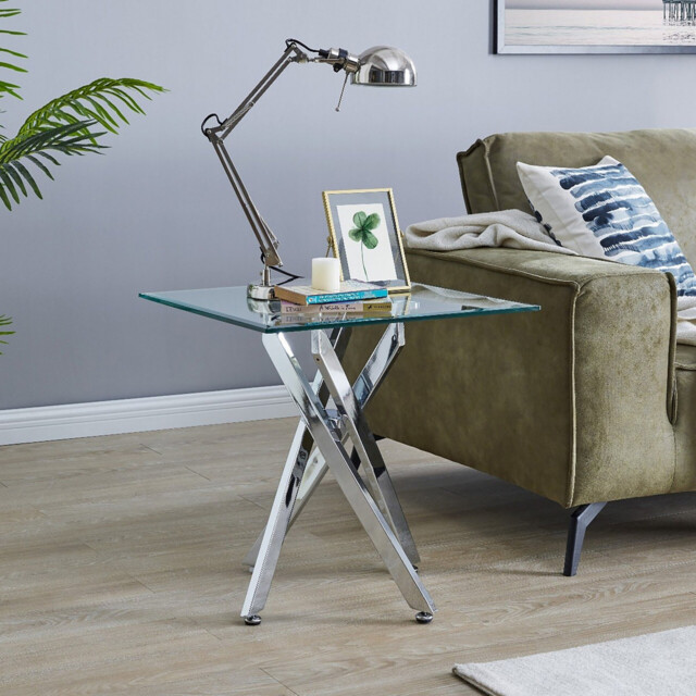 Leonardo Square Glass and Silver Side Table - image 1