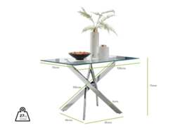 Furniturebox Leonardo 4 Table and 4 Pesaro Silver Leg Chairs, Velvet/Metal/Tempered Glass in Grey - Size: 53x87x63 cm - thumbnail 7