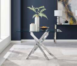 Furniturebox Leonardo 4 Table and 4 Pesaro Silver Leg Chairs, Velvet/Metal/Tempered Glass in Grey - Size: 53x87x63 cm - thumbnail 2