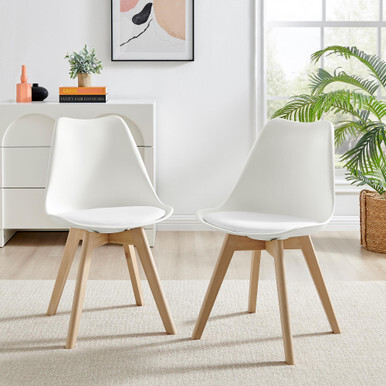 2x Stockholm Scandi White Faux Leather and Wood Dining Chairs - image 1
