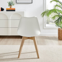2x Stockholm Scandi White Faux Leather and Wood Dining Chairs - thumbnail 4