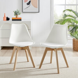 2x Stockholm Scandi White Faux Leather and Wood Dining Chairs - thumbnail 1
