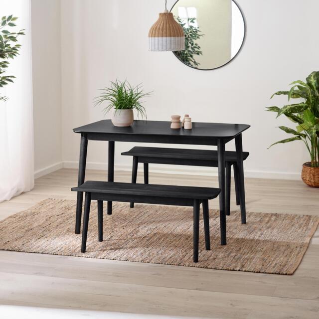 Lynton Small Black Wooden Dining Table & 2 Benches - image 1