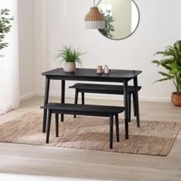 Lynton Small Black Wooden Dining Table & 2 Benches - thumbnail 1