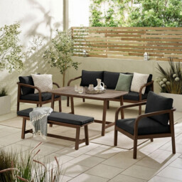 Lydiard Walnut Wood & Black 7 Seat Garden Dining Set - thumbnail 1