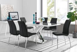 Atlanta Modern Rectangle Chrome Metal High Gloss White Dining Table And 6 Isco Chairs Set - thumbnail 1
