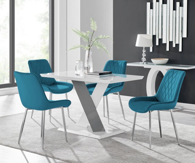 Monza 4 White/Grey Dining Table & 4 Pesaro Silver Leg Chairs - image 1