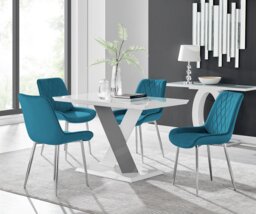 Monza 4 White/Grey Dining Table & 4 Pesaro Silver Leg Chairs - thumbnail 1