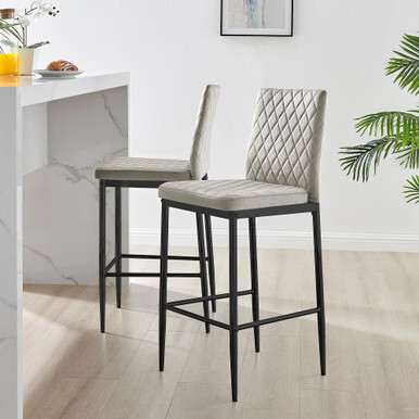 2x Milan Cappuccino Beige Velvet Counter Stools Black Legs - image 1