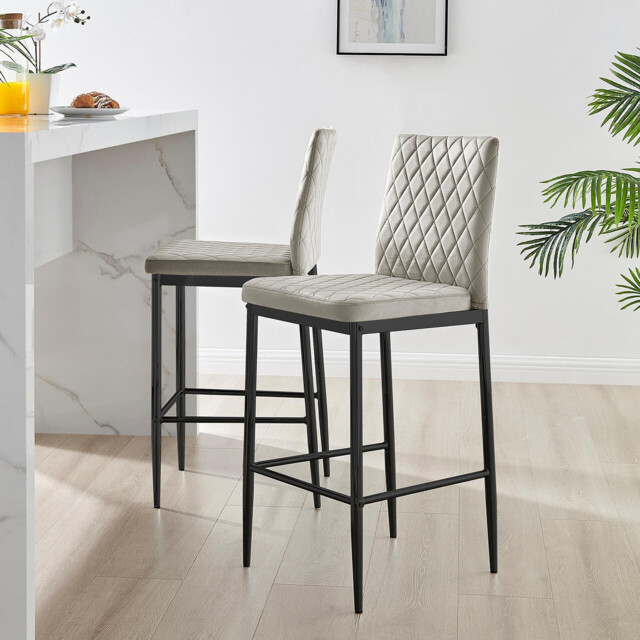 2x Milan Cappuccino Beige Velvet Counter Stools Black Legs - image 1