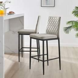 2x Milan Cappuccino Beige Velvet Bar Stools Black Legs