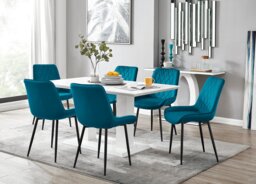 Imperia 6 White Dining Table and 6 Pesaro Black Leg Chairs - thumbnail 1
