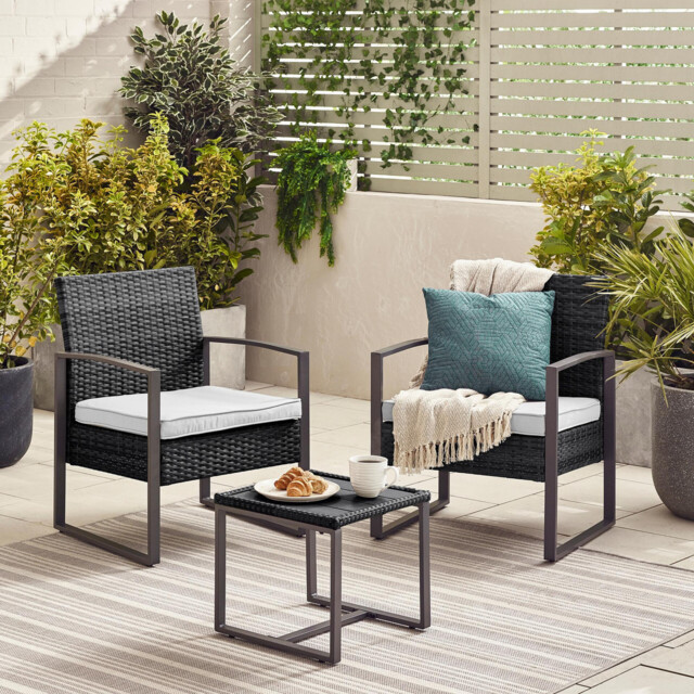 Algarve Black Rattan 2 Seat Garden Bistro Set - image 1
