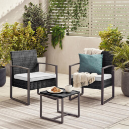 Algarve Black Rattan 2 Seat Garden Bistro Set - thumbnail 1