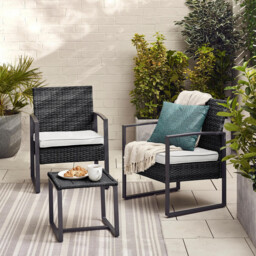 Algarve Black Rattan 2 Seat Garden Bistro Set - thumbnail 2