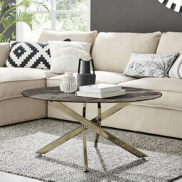 Novara Round Grey Marble Glass and Gold Coffee Table