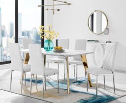 Andria Gold Leg Marble Effect Dining Table and 6 Milan Chairs