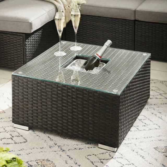 Orlando Brown Rattan Garden Coffee Table with Ice Bucket - image 1