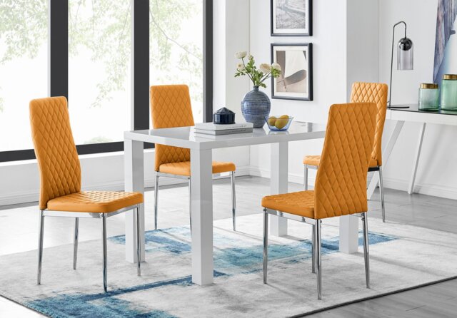 Pivero White High Gloss Dining Table and 4 Milan Chairs Set - image 1