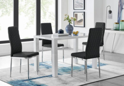 Pivero White High Gloss Dining Table and 4 Milan Chairs Set - thumbnail 3