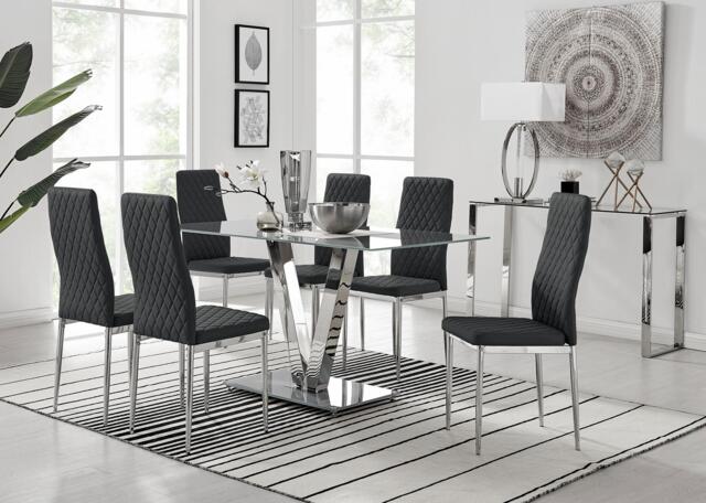 Florini V Grey Dining Table and 6 Milan Chairs - image 1